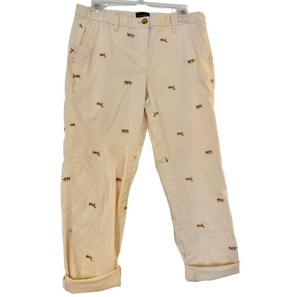 Talbots Relaxed Chino Tiger Embroidery Print 6P Petite Khakis Patterned - Picture 3 of 10